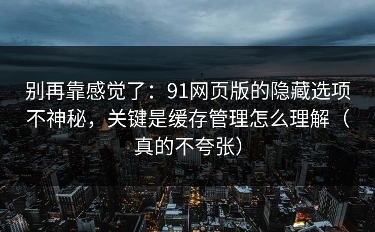 别再靠感觉了：91网页版的隐藏选项不神秘，关键是缓存管理怎么理解（真的不夸张）