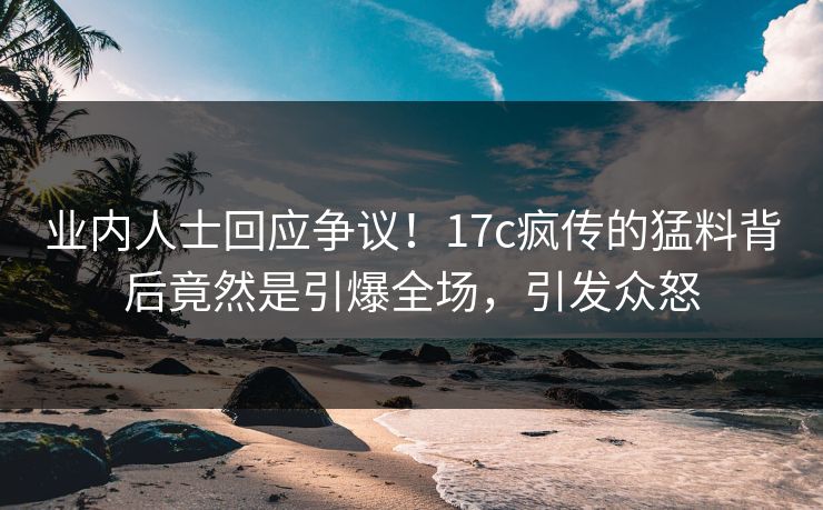 业内人士回应争议！17c疯传的猛料背后竟然是引爆全场，引发众怒