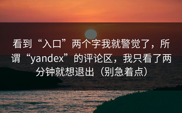 看到“入口”两个字我就警觉了，所谓“yandex”的评论区，我只看了两分钟就想退出（别急着点）